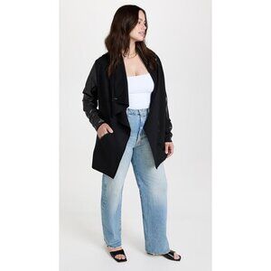 Spanx Drape Front Jacket Coat Faux Leather Moto Trench Cape Long Fall Winter 3X